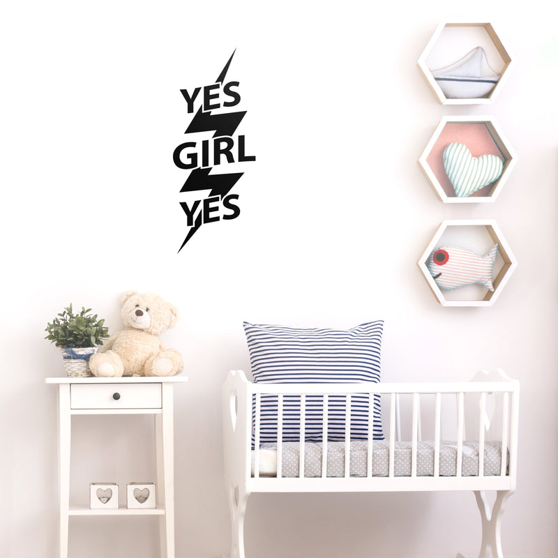 Vinyl Wall Art Decal - Yes Girl Yes - Women's Female Inspirational Trendy Lightning Bolt Modern Indoor Home Apartment Living Room Bedroom Office Dorm Room Work Decor 2