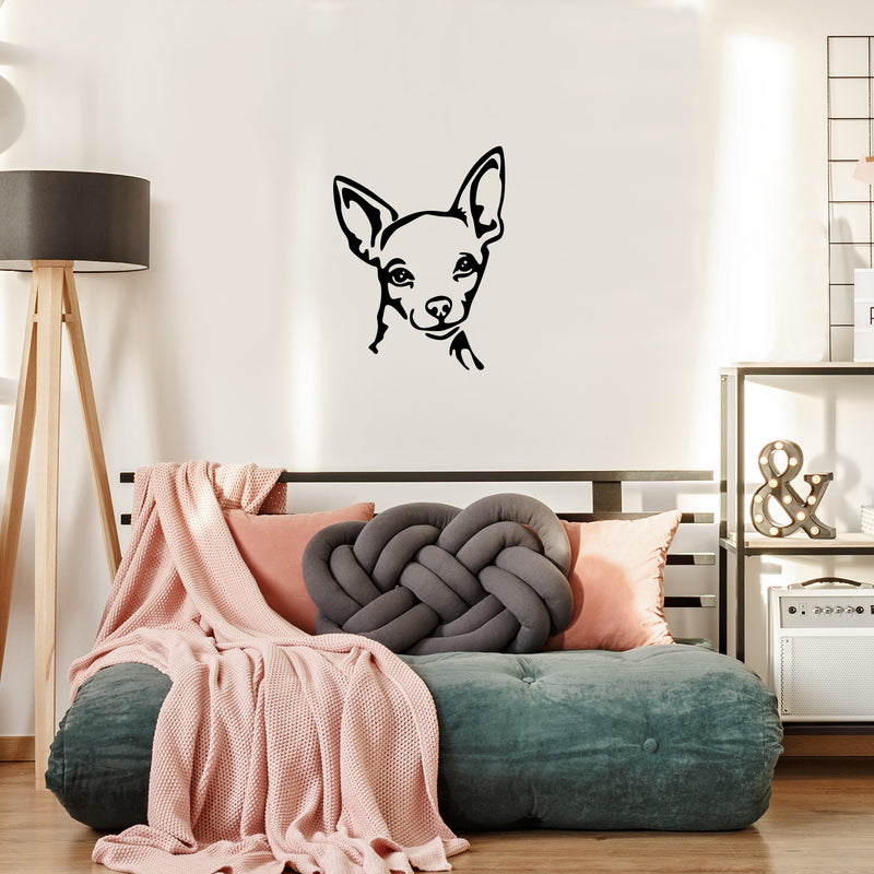Vinyl Wall Art Decal - Chihuahua Dog Face - Cute Trendy Doggy Decor For Home Apartment Bedroom Living Room - Dog Lovers Cool Indoor Outdoor Modern Mural Door Decoration 3
