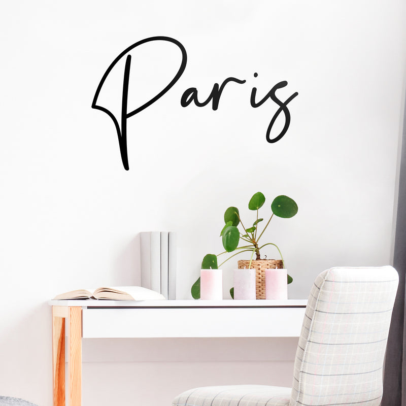 Vinyl Wall Art Decal - Paris - Cool Cursive Design Modern Urban Europe Country Britain UK City Home Bedroom Living Room Mural Indoor Outdoor Decoration Adhesive 2