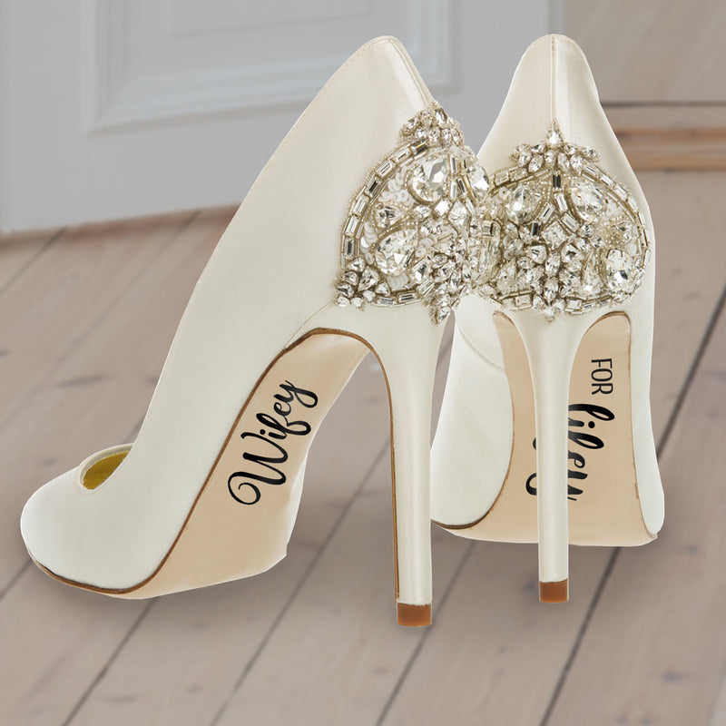 Vinyl Wall Art Decal - Wifey For Lifey - 2.Each - Unique Modern Cursive Bride Wife Decor For Wedding Day Shoes Reception Dance Heels Big Day Photography Accessories 2