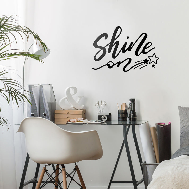 Vinyl Wall Art Decal - Shine On - 20" x 30" - Cursive Stars Positive Inspirational Modern Indoor Outdoor Home Door Apartment Bedroom Living Room Playroom Nursery Decor Quote (20" x 30"; Black) 3