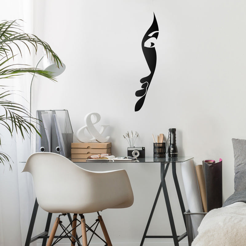 Vinyl Wall Art Decal - Face Silhouette - 32" x 8" - Chic Modern Feminine Body Shape Home Work Bedroom Living Room Apartment Office Store Indoor Women’s Teens Decoration (32" x 8"; Black) 3