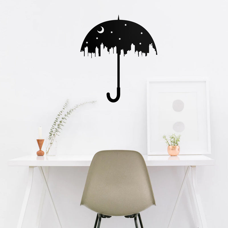 Vinyl Wall Art Decal - City Skyline Umbrella - 25" x 22" - Unique Modern Night Sky Stars Indoor Outdoor Home Apartment Living Room Bedroom Nursery Playroom Dorm Room Decor 2