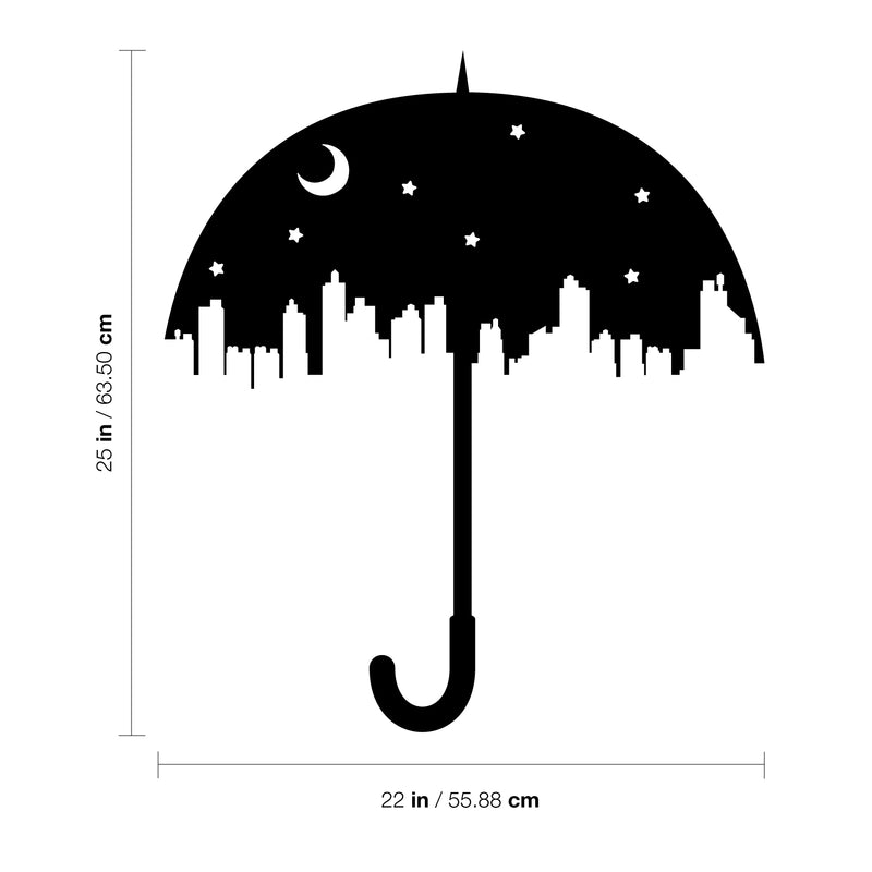 Vinyl Wall Art Decal - City Skyline Umbrella - Unique Modern Night Sky Stars Indoor Outdoor Home Apartment Living Room Bedroom Nursery Playroom Dorm Room Decor 4