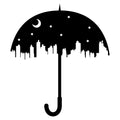 Vinyl Wall Art Decal - City Skyline Umbrella - Unique Modern Night Sky Stars Indoor Outdoor Home Apartment Living Room Bedroom Nursery Playroom Dorm Room Decor 1