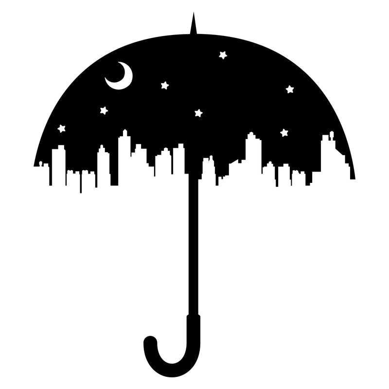 Vinyl Wall Art Decal - City Skyline Umbrella - 25" x 22" - Unique Modern Night Sky Stars Indoor Outdoor Home Apartment Living Room Bedroom Nursery Playroom Dorm Room Decor 1