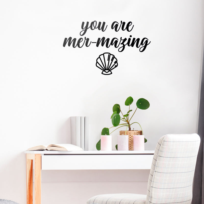 Vinyl Wall Art Decal - You are Mermazing - Motivational Modern Cute Trendy Girls Teens Seashell Nursery Playroom Bedroom Living Room Apartment Home Sticker Decals (14" x 22"; Black) 4