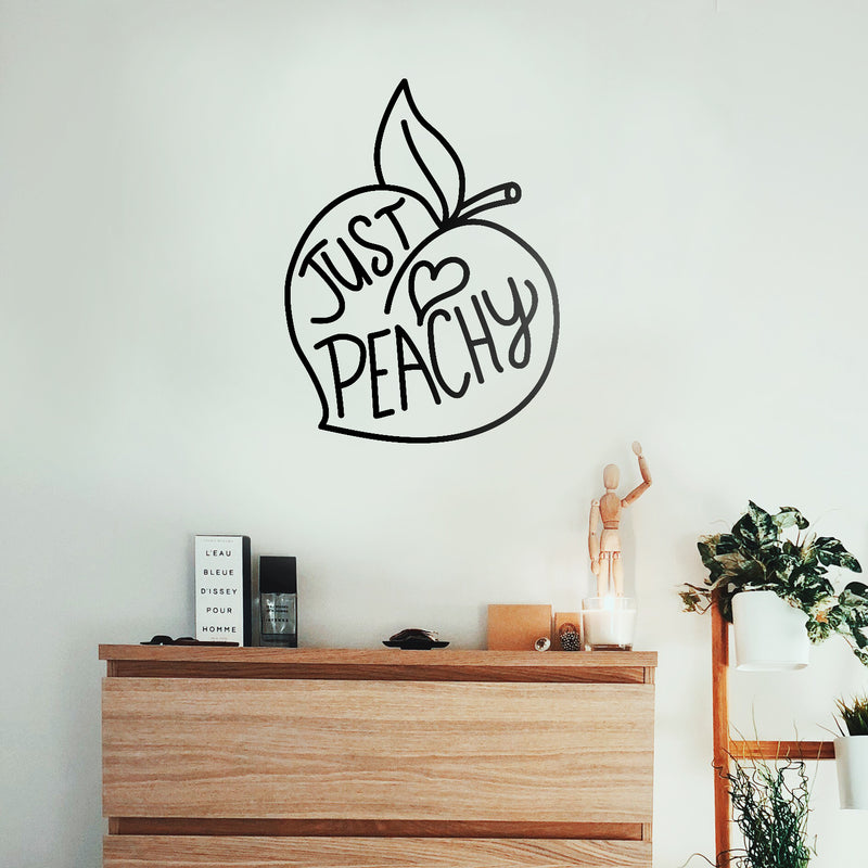 Vinyl Wall Art Decal - Just Peachy - Fun Modern Peach Fruit Shape Positive Home Bedroom Apartment Office Workplace Indoor Living Room Business Decoration Quotes (26" x 19"; Black) 2