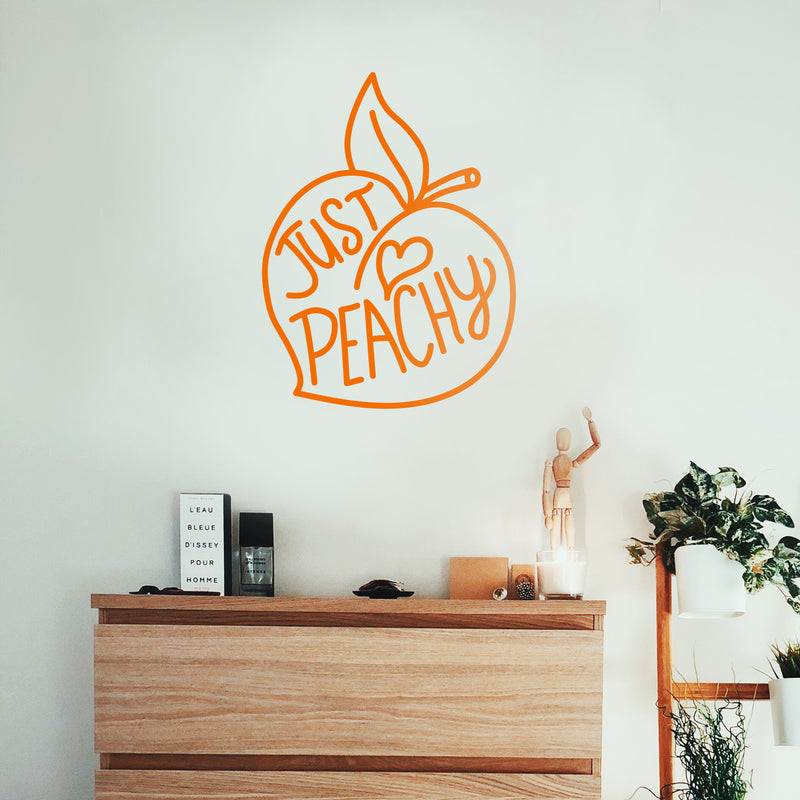 Vinyl Wall Art Decal - Just Peachy - 26" x 19" - Fun Modern Peach Fruit Shape Positive Home Bedroom Apartment Office Workplace Indoor Living Room Business Decoration Quotes (26" x 19"; Orange) 2