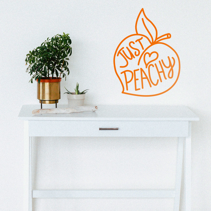 Vinyl Wall Art Decal - Just Peachy - 26" x 19" - Fun Modern Peach Fruit Shape Positive Home Bedroom Apartment Office Workplace Indoor Living Room Business Decoration Quotes (26" x 19"; Orange) 3