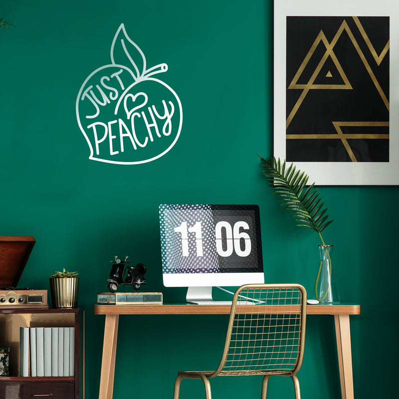 Vinyl Wall Art Decal - Just Peachy - 26" x 19" - Fun Modern Peach Fruit Shape Positive Home Bedroom Apartment Office Workplace Indoor Living Room Business Decoration Quotes (26" x 19"; White) 3