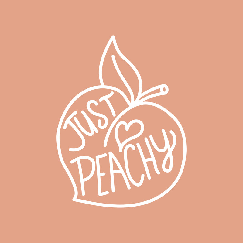 Vinyl Wall Art Decal - Just Peachy - 26" x 19" - Fun Modern Peach Fruit Shape Positive Home Bedroom Apartment Office Workplace Indoor Living Room Business Decoration Quotes (26" x 19"; White) 1