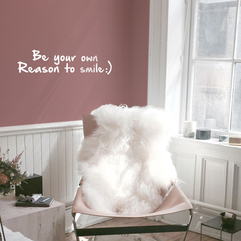 Vinyl Wall Art Decal - Be Your Own Reason to Smile - 10.5" x 44.5" - Positive Modern Home Indoor Office Bedroom Decor - Inspirational Trendy Work Apartment Living Room Quotes (10.5" x 44.5"; White) 3