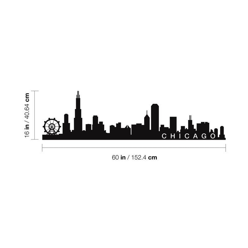 Vinyl Wall Art Decal - Chicago Skyline - 16" x 60" - Unique Modern Illinois American USA Midwestern City Home Bedroom Living Room Store Shop Mural Indoor Outdoor Silhouette Adhesive Decor 4