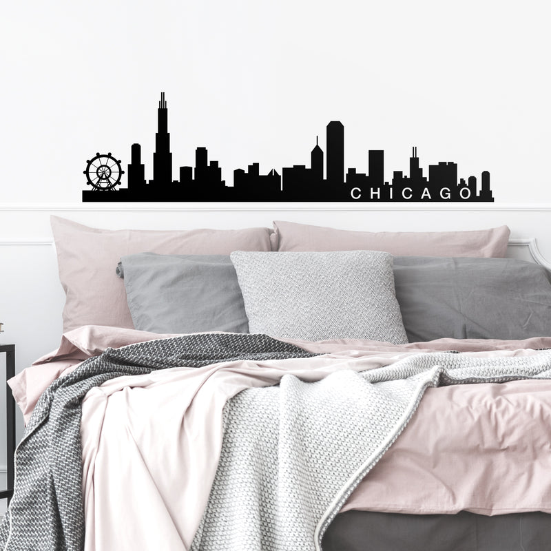 Vinyl Wall Art Decal - Chicago Skyline - 16" x 60" - Unique Modern Illinois American USA Midwestern City Home Bedroom Living Room Store Shop Mural Indoor Outdoor Silhouette Adhesive Decor 2