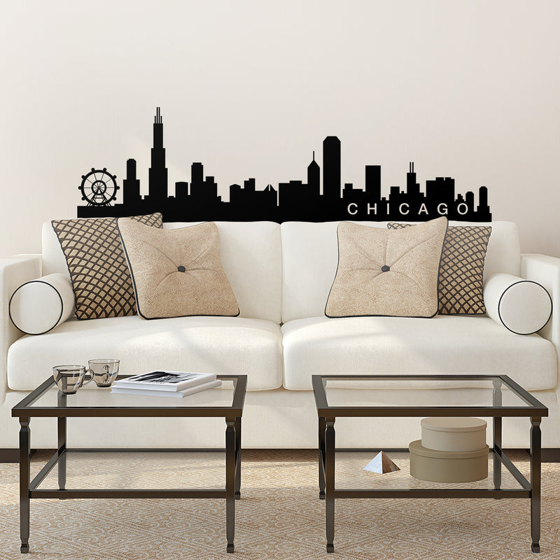 Vinyl Wall Art Decal - Chicago Skyline - Unique Modern Illinois American USA Midwestern City Home Bedroom Living Room Store Shop Mural Indoor Outdoor Silhouette Adhesive Decor 3