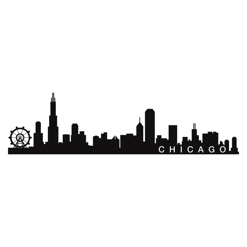 Vinyl Wall Art Decal - Chicago Skyline - 16" x 60" - Unique Modern Illinois American USA Midwestern City Home Bedroom Living Room Store Shop Mural Indoor Outdoor Silhouette Adhesive Decor 1
