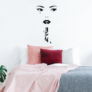 Vinyl Wall Art Decal - Woman's Face And Lipstick Silhouette - Chic Modern Feminine Body Shape Home Work Bedroom Living Room Apartment Office Store Indoor Women's Teens Decoration 3