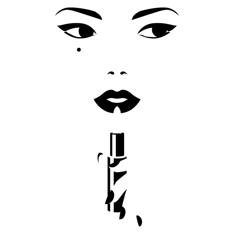 Vinyl Wall Art Decal - Woman's Face And Lipstick Silhouette - Chic Modern Feminine Body Shape Home Work Bedroom Living Room Apartment Office Store Indoor Women's Teens Decoration 1