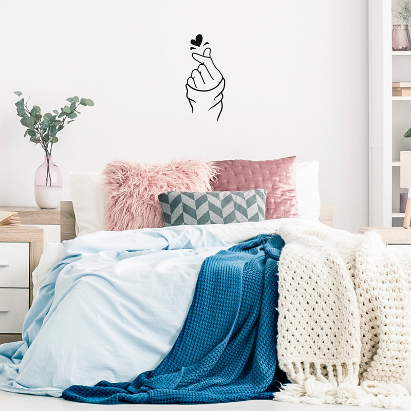 Vinyl Wall Art Decal - Heart Hand Love Sign - 22" x 10" - Modern Cute Korean Gesture Trendy Decor Home Apartment Bedroom Living Room Work Office Business Indoor Outdoor Decor 2