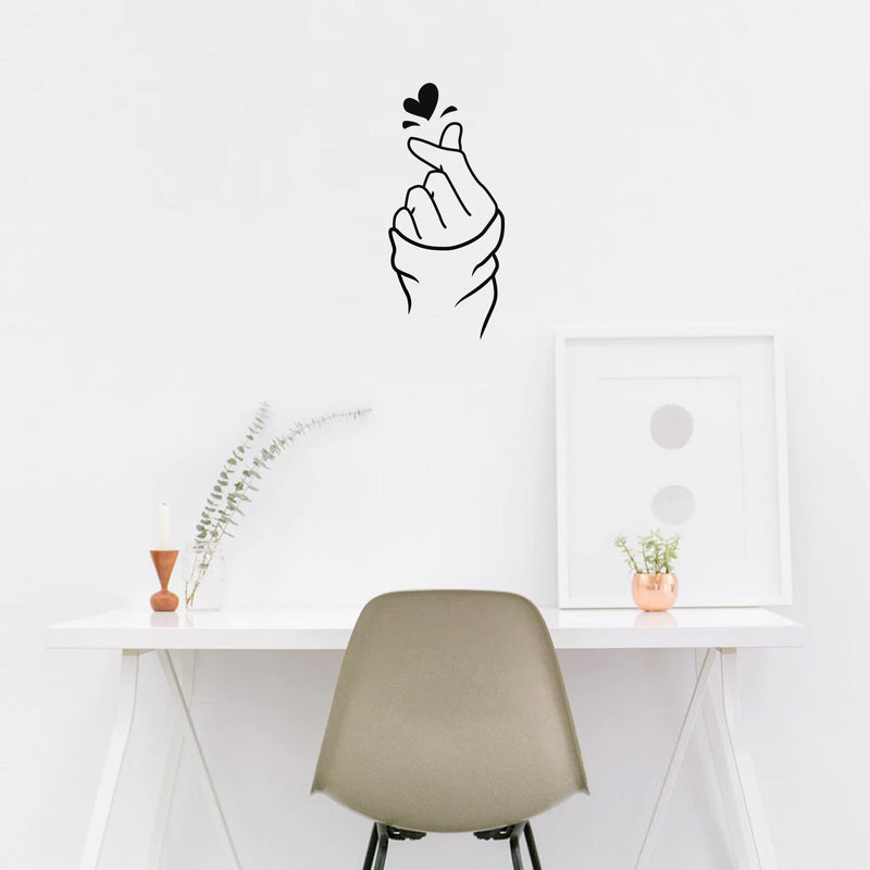 Vinyl Wall Art Decal - Heart Hand Love Sign - 22" x 10" - Modern Cute Korean Gesture Trendy Decor Home Apartment Bedroom Living Room Work Office Business Indoor Outdoor Decor 3