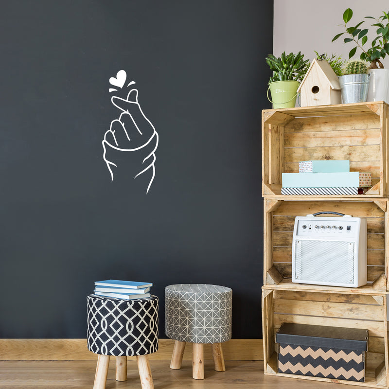 Vinyl Wall Art Decal - Heart Hand Love Sign - 22" x 10" - Modern Cute Korean Gesture Trendy Decor Home Apartment Bedroom Living Room Work Office Business Indoor Outdoor Decor 2