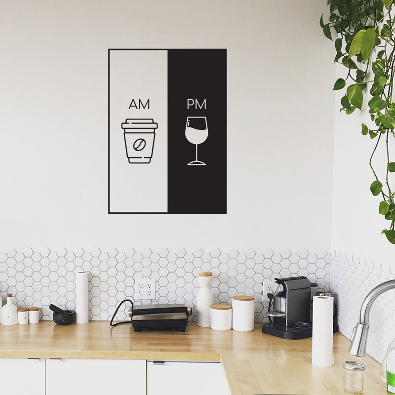 Vinyl Wall Art Decal - AM Coffee PM Wine - 30" x 22" - Modern Cursive Banner Witty Home Coffee Shop Lovers Kitchen Work Decor - Trendy Apartment Bedroom Business Quote 2