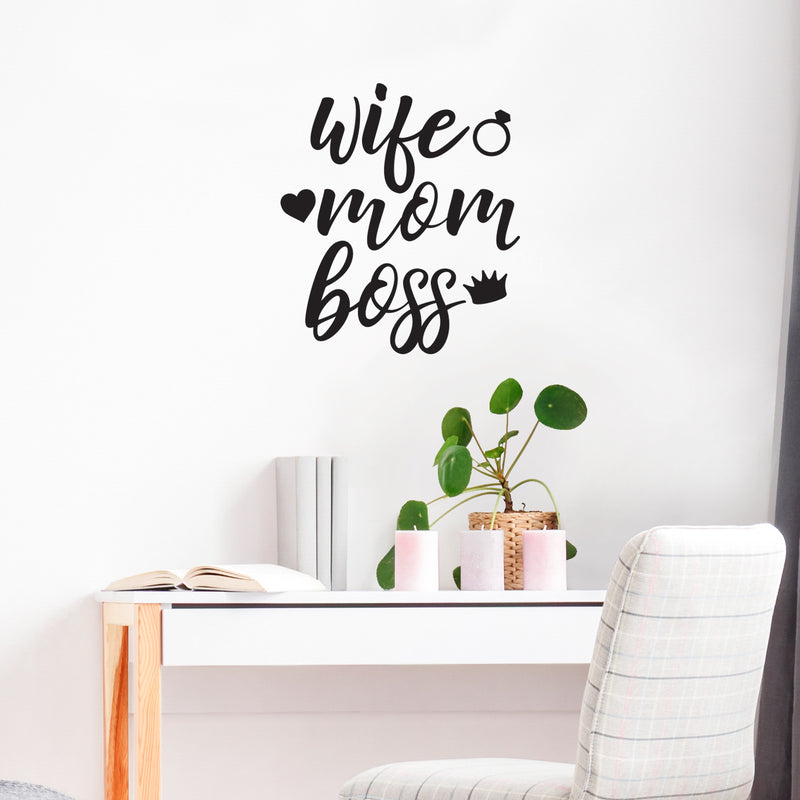 Vinyl Wall Art Decal - Wife Mom Boss - WItty Cute Mom Quotes For Indoor Home Bedroom Living Room Bathroom Kitchen Laundry Playroom Decoration 4