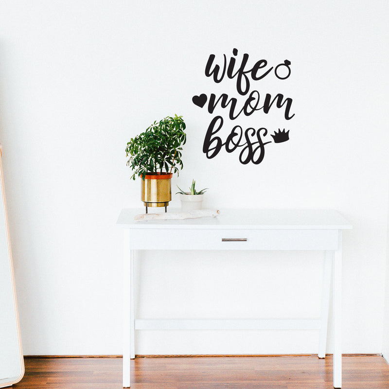 Vinyl Wall Art Decal - Wife Mom Boss - WItty Cute Mom Quotes For Indoor Home Bedroom Living Room Bathroom Kitchen Laundry Playroom Decoration 2