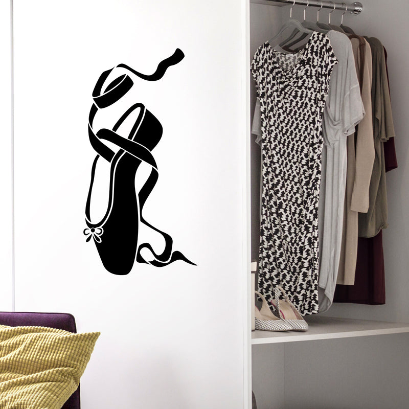 Vinyl Wall Art Decal - Ballerina Shoe - 37.5" x 20" - Cute Modern Little Girl's Toddler Teens Ballet Dancer Home Bedroom Playroom Nursery Apartment Indoor Mural Decoration 2
