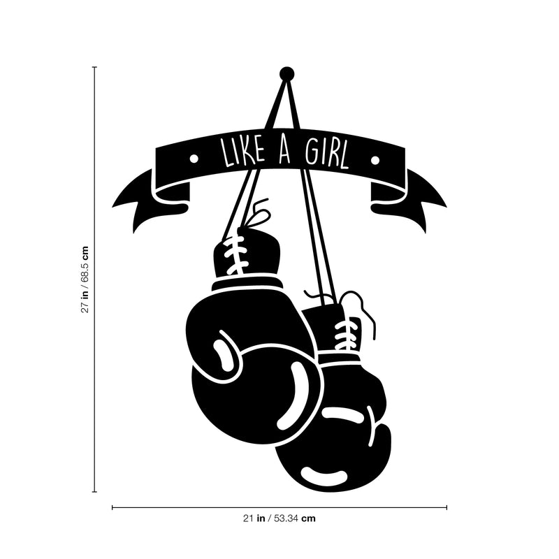 Vinyl Wall Art Decal - Like A Girl Boxing Gloves - 27" x 21" - Women's Female Motiv Indoor Outdoor Home Apartment Living Room Bedroom Office Dorm Room Work Decorational Trendy 4