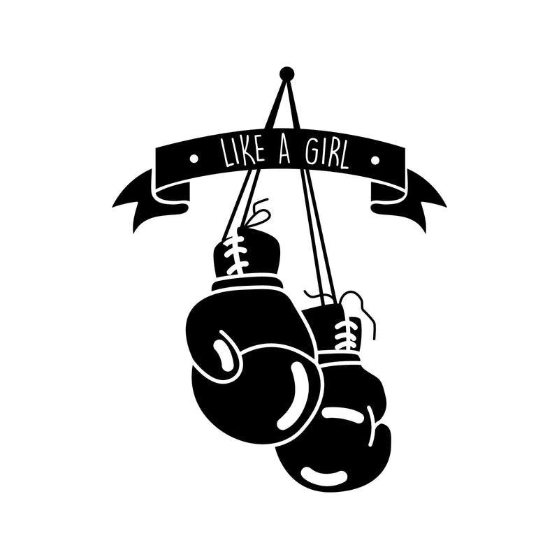 Vinyl Wall Art Decal - Like A Girl Boxing Gloves - 27" x 21" - Women's Female Motiv Indoor Outdoor Home Apartment Living Room Bedroom Office Dorm Room Work Decorational Trendy 1