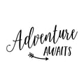 Vinyl Wall Art Decal - Adventure Awaits - Inspirational Modern Trendy Vacation Travel Lifestyle Arrow Cursive Home Bedroom Living Room Office Apartment Work Decor 1