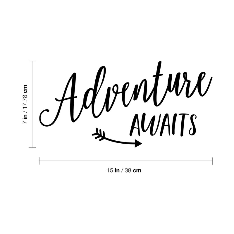 Vinyl Wall Art Decal - Adventure Awaits - Inspirational Modern Trendy Vacation Travel Lifestyle Arrow Cursive Home Bedroom Living Room Office Apartment Work Decor 4