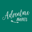 Vinyl Wall Art Decal - Adventure Awaits - 7" x 15" - Inspirational Modern Trendy Vacation Travel Lifestyle Arrow Cursive Home Bedroom Living Room Office Apartment Work Decor 1