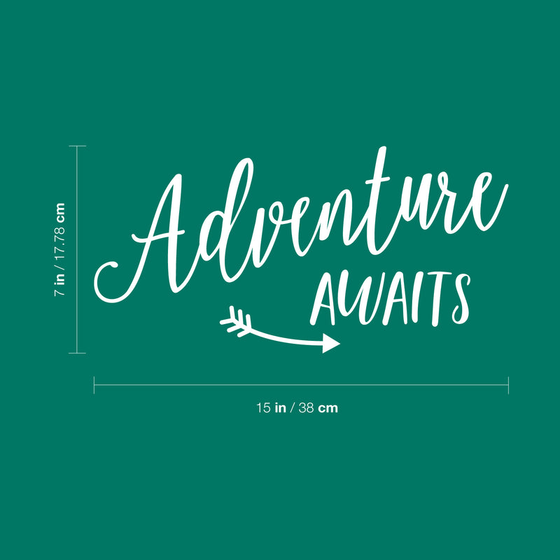 Vinyl Wall Art Decal - Adventure Awaits - 7" x 15" - Inspirational Modern Trendy Vacation Travel Lifestyle Arrow Cursive Home Bedroom Living Room Office Apartment Work Decor 4