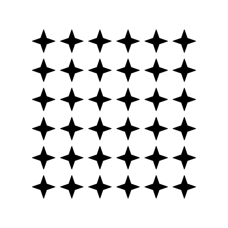 Set of 36 Vinyl Wall Art Decals - 4 Point Stars - 3" x 3" Each - Cool Fun Sticker Shapes For Kids Toddlers Teens Bedroom Playroom Nursery Living Room Home Apartment Decorations 1