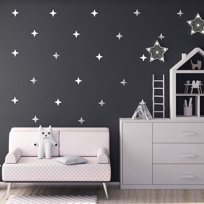 Set of 36 Vinyl Wall Art Decals - 4 Point Stars - 3" x 3" Each - Cool Fun Sticker Shapes For Kids Toddlers Teens Bedroom Playroom Nursery Living Room Home Apartment Decorations 2