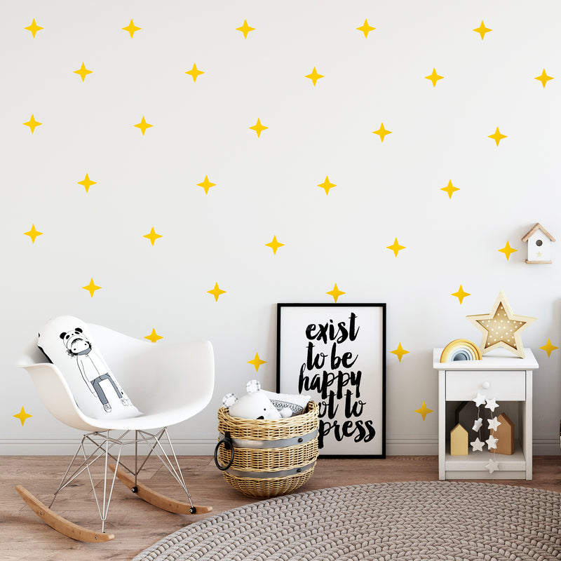 Set of 36 Vinyl Wall Art Decals - 4 Point Stars - 3" x 3" Each - Cool Fun Sticker Shapes For Kids Toddlers Teens Bedroom Playroom Nursery Living Room Home Apartment Decorations 2