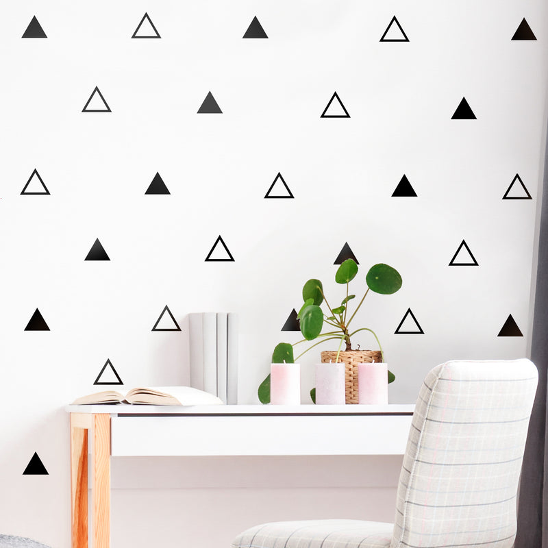 Set of 30 Vinyl Wall Art Decals - Triangle Patterns - 3" x 4" Each - Modern Geometric Shapes Decor For Home Apartment Workplace Living Room Bedroom Office Apartment Stickers 3