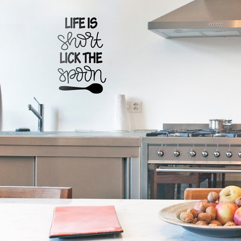 Vinyl Wall Art Decal - Life Is Short Lick The Spoon - 23" x 14.5" - Funny Witty Foodie Humorous Meal Cooking Kitchen Home Apartment Dining Room Restaurant Cafe Quote Decor 2