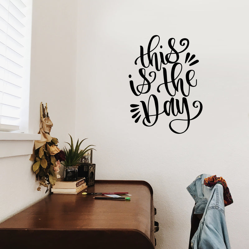 Vinyl Wall Art Decal - This Is The Day - 30" x 22" - Modern Cursive Brush Lettering Motivational Home Bedroom Apartment Work Workplace Indoor Living Room Office Decor Quote 2