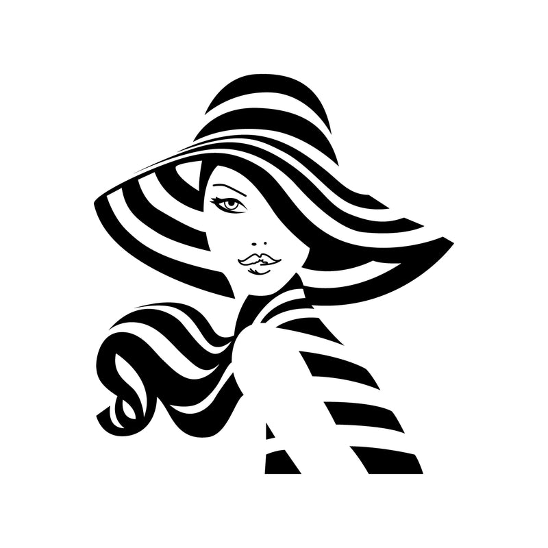 Vinyl Wall Art Decal - Girl In A Sunhat Silhouette - 24.5" x 22" - Chic Vogue Modern Feminine Body Shape Home Work Bedroom Living Room Apartment Office Store Indoor Women's Teens Decoration 1