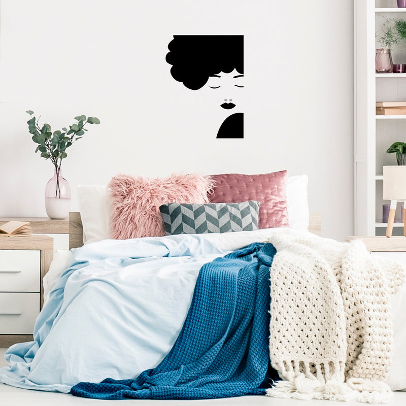 Vinyl Wall Art Decal - Side Face Afro Silhouette - Beautiful Modern Feminine Body Shape Home Work Bedroom Living Room Apartment Office Store Indoor Women's Teens Decoration 2