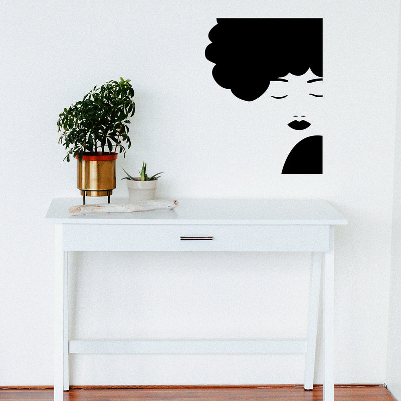 Vinyl Wall Art Decal - Side Face Afro Silhouette - Beautiful Modern Feminine Body Shape Home Work Bedroom Living Room Apartment Office Store Indoor Women's Teens Decoration 3