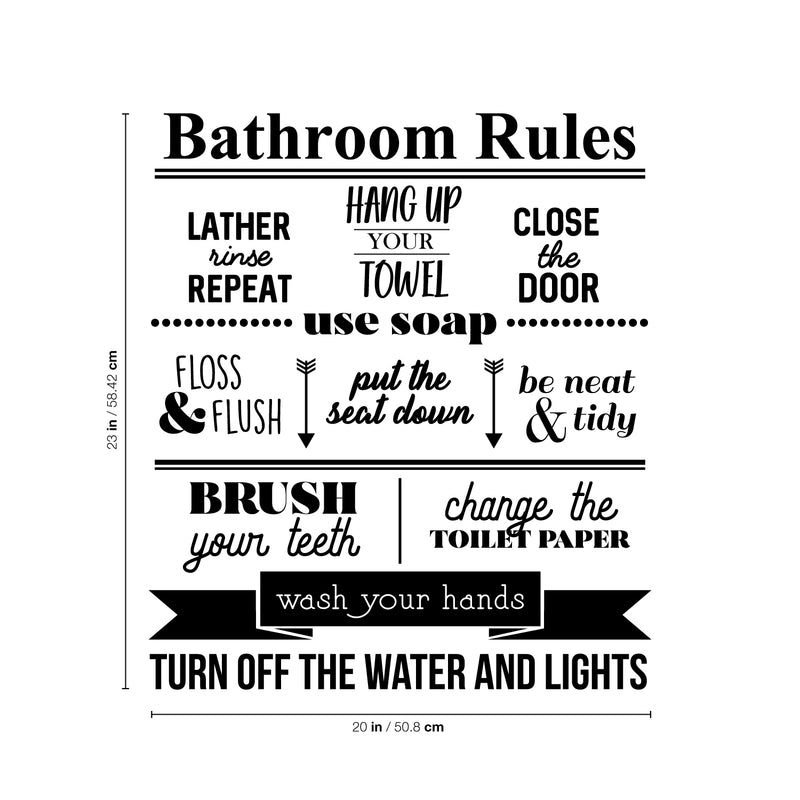 Vinyl Wall Art Decal - Bathroom Rules Close The Door Put The Seat Down Wash Your Hands Turn Off The Water And The Lights - Modern Household Home Bathroom Indoor Dorm Room Apartment Decor 4