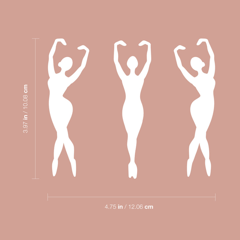 Set of 3 Vinyl Wall Art Decal - Ballerina Girls - 4" x 5" - Cute Tiny Dancers For Toddlers Teens Women Home Bedroom Playroom Nursery Apartment Indoor Decoration Design 4
