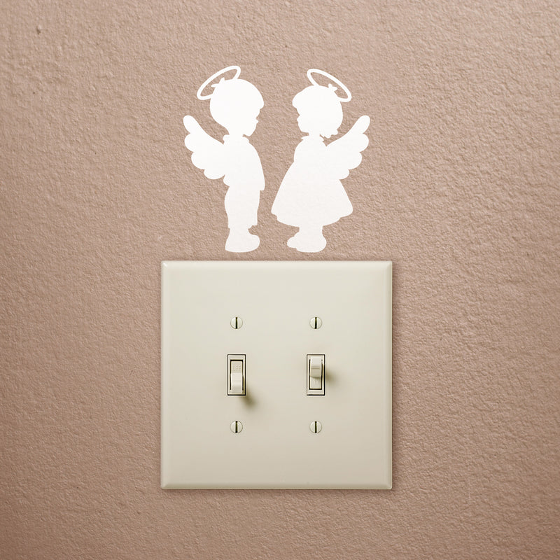 Set of 2 Vinyl Wall Art Decal - Angel Kids - 4" x 4" - Cute Little Boy Girl Angels For Kids Toddlers Home Bedroom Playroom Nursery Apartment Daycare Indoor Decoration Design 2