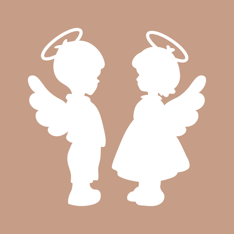 Set of 2 Vinyl Wall Art Decal - Angel Kids - 4" x 4" - Cute Little Boy Girl Angels For Kids Toddlers Home Bedroom Playroom Nursery Apartment Daycare Indoor Decoration Design 1