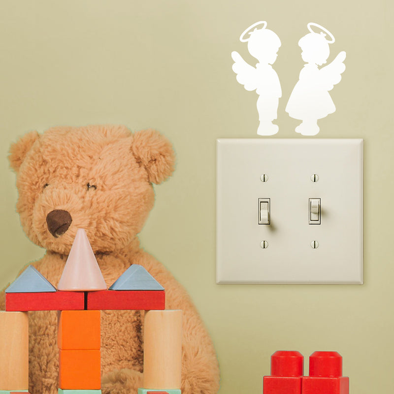 Set of 2 Vinyl Wall Art Decal - Angel Kids - 4" x 4" - Cute Little Boy Girl Angels For Kids Toddlers Home Bedroom Playroom Nursery Apartment Daycare Indoor Decoration Design 3